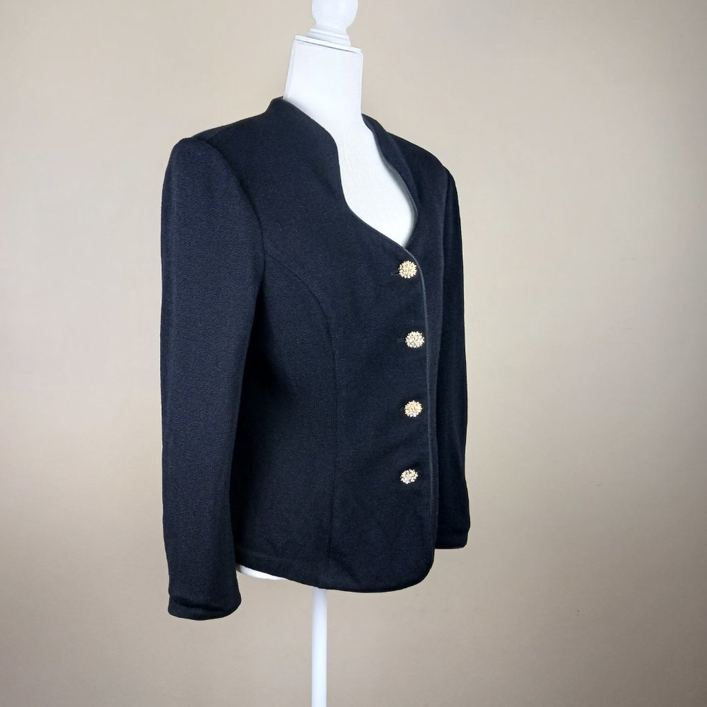 ST. JOHN EVENING By Marie Gray| Black Formal Blazer Jacket with Jeweled Buttons - Picture 3 of 8